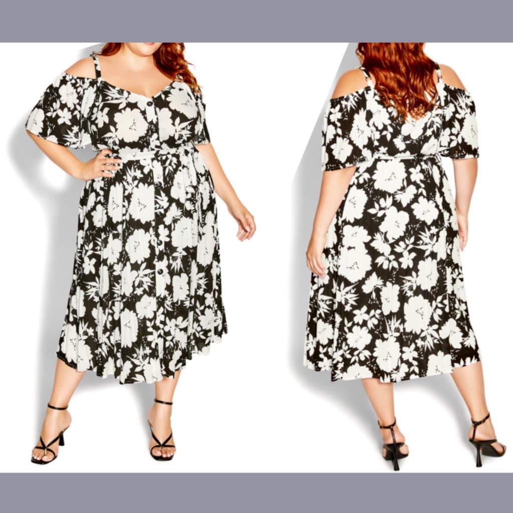 Nwt $119 City Chic [ S/ 16 16w ] Cold Shoulder Floral Milan Dress In Black